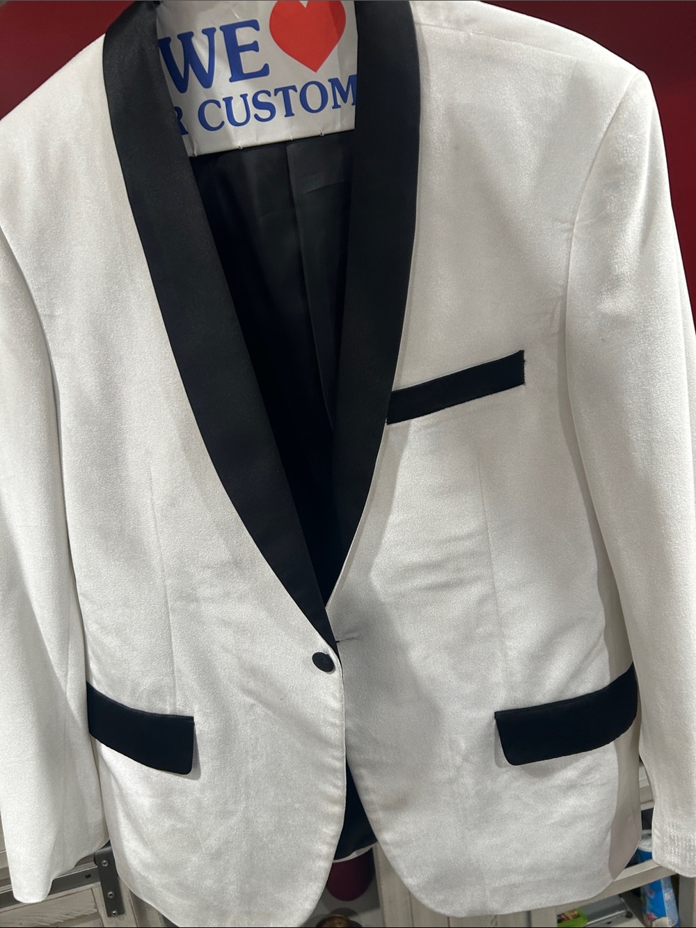 White Tuxedo Jacket with Black Satin Trim - Men's Blazer